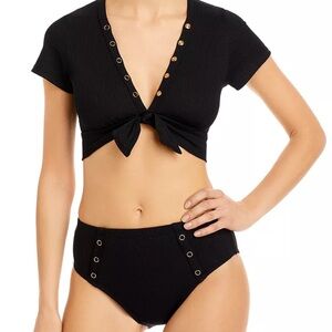 Robin Piccone Amy short sleeve swim top and lbikini bottom - black - large